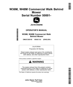 John Deere W36M, W48M Commercial Walk Behind Mower (Serial Number 050001-) (North American) Operator's Manual (OMUC32631E)