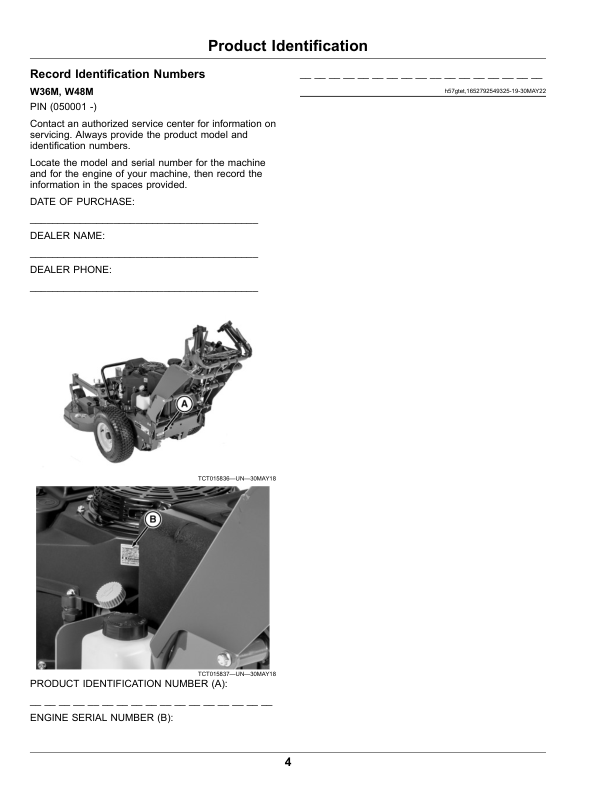 John Deere W36M, W48M Commercial Walk Behind Mower (Serial Number 050001-) (North American) Operator's Manual (OMUC32631E) - Image 2