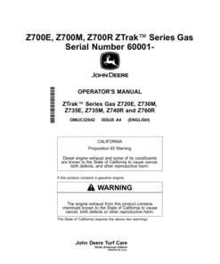 John Deere ZTrak Series Gas Z720E, Z730M, Z735E, Z735M, Z740R, Z760R (060001-) (North American) Operator's Manual (OMUC32642)