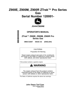John Deere Z900E, Z900M, Z900R ZTrak Pro Series Gas (120001-) (North American) Operator's Manual (OMUC32807E)