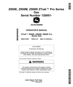 John Deere Z900E, Z900M, Z900R Ztrak Pro Series Gas (120001-) (North American) Operator's Manual (OMUC32807)