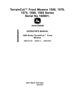 John Deere TerrainCut Front Mowers 1550, 1570, 1575, 1580, 1585 Series Serial No 100001- Operator's Manual (OMUC33130)
