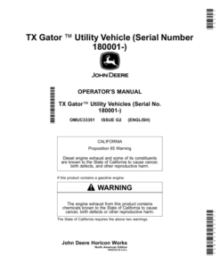 John Deere TX Gator Utility Vehicle (180001-) (North American) Operator's Manual (OMUC33351)