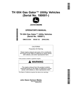 John Deere TH 6X4 Gas Gator Utility Vehicles (Serial No. 180001-) (North American) Operator's Manual (OMUC33354)