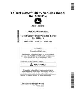 John Deere TX Turf Gator Utility Vehicles (Serial No. 180001-) (North American) Operator's Manual (OMUC33357)