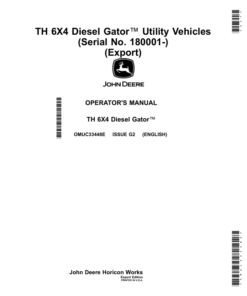 John Deere TH 6X4 Diesel Gator Utility Vehicles (180001-) (Export Edition) Operator's Manual (OMUC33448E)