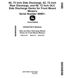 John Deere 60, 72 Inch Side Discharge, 62, 72 Inch Rear Discharge, 60, 72 Inch GLC Side Discharge Decks for Front Mount Mowers (Serial Number 090001-) (Export Edition) Operator's Manual (OMUC33477)