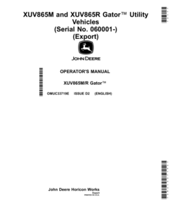 John Deere XUV865M, XUV865R Gator Utility Vehicles (060001-) (Export) Operator's Manual (OMUC33719E)