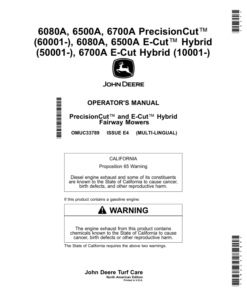 John Deere 6080A, 6500A, 6700A PrecisionCut (60001-), 6080A, 6500A E-Cut Hybrid (50001-), 6700A E-Cut Hybrid (10001-) Operator's Manual (OMUC33789)