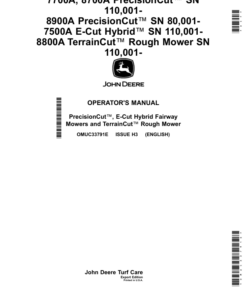 John Deere 7700A, 8700A PrecisionCut (110001-); 8900A PrecisionCut (080001-); 7500A E-Cut Hybrid (110001-); 8800A TerrainCut Rough Mower (110001-) (Export Edition) Operator's Manual (OMUC33791E)
