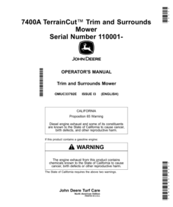 John Deere 7400A TerrainCut Trim, Surrounds Mower (110001-) (North American) Operator's Manual (OMUC33792E)