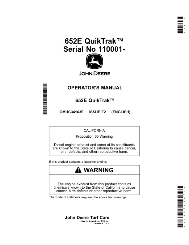John Deere 652E QuikTrak (Serial No 110001-) (North American) Operator's Manual (OMUC34163E)