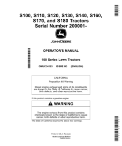 John Deere S100, S110, S120, S130, S140, S160, S170, S180 Tractors (200001-400000) Operator's Manual (OMUC34183)