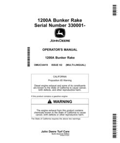 John Deere 1200A Bunker Rake (Serial Number 330001-) (North American) Operator's Manual (OMUC34419)