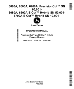 John Deere 6080A, 6500A, 6700A, PrecisionCut (060001-), 6080A, 6500A E-Cut Hybrid (050001-), 6700A E-Cut Hybrid (010001-) (Export Edition) Operator's Manual (OMUC34577)