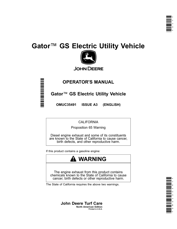 John Deere Gator GS Electric Utility Vehicle (010001) (North American) Operator's Manual (OMUC35491)