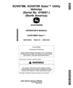 John Deere XUV875M, XUV875R Gator Utility Vehicles (Serial No. 010001-) (North America) Operator's Manual (OMUC36620)