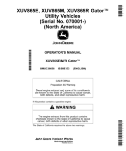 John Deere XUV865E, XUV865M, XUV865R Gator Utility Vehicles (070001-) (North American) Operator's Manual (OMUC36658)