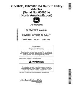 John Deere XUV560E, XUV560E S4 Gator Utility Vehicles (050001-) (North American Export Edition) Operator's Manual (OMUC36882)