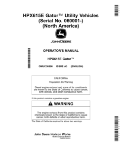 John Deere HPX615E Gator Utility Vehicles (060001-) (North American) Operator's Manual (OMUC36896)