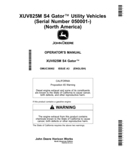 John Deere XUV825M S4 Gator Utility Vehicles (050001-) (North American) Operator's Manual (OMUC36902)