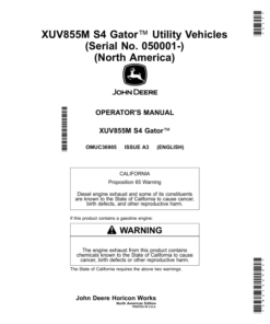 John Deere XUV855M S4 Gator Utility Vehicles (050001-) (North American) Operator's Manual (OMUC36905)