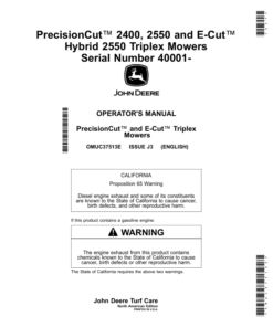 John Deere PrecisionCut 2400, 2550, E-Cut Hybrid 2550 Triplex Mowers (040001-) (North American) Operator's Manual (OMUC37513E)
