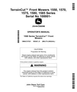 John Deere 1550, 1570, 1575, 1580, 1585 Series TerrainCut Front Mowers (100001-) (North American) Multi-Lingual Document - ENG/SPA Operator's Manual (OMUC37521)