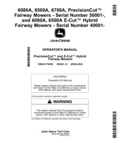 John Deere 6080A, 6500A, 6700A, PrecisionCut Fairway Mowers (050001-), 6080A, 6500A E-Cut Hybrid Fairway Mowers (040001-) (North American) Operator's Manual (OMUC37545E)
