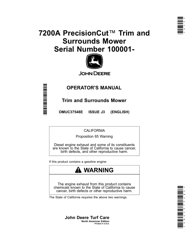 John Deere 7200A PrecisionCut Trim, Surrounds Mower (100001-110000) (North American) Operator's Manual (OMUC37548E)