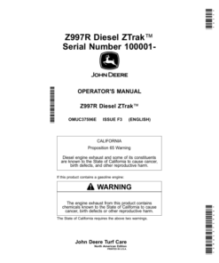 John Deere Z997R Diesel ZTrak (100001-) (North American) Operator's Manual (OMUC37596E)