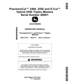 John Deere PrecisionCut 2400, 2550, E-Cut Hybrid 2550 Triplex Mowers Serial Number 60001- Operator's Manual (OMUC37976)
