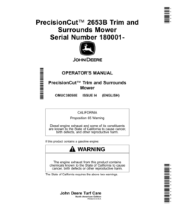 John Deere PrecisionCut 2653B Trim, Surrounds Mower Serial Number 180001- Operator's Manual (OMUC38050E)
