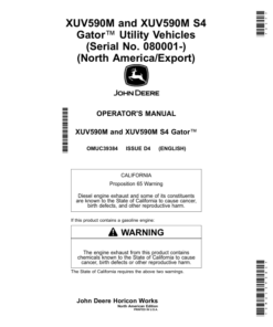 John Deere XUV590M, XUV590M S4 Gator Utility Vehicles (Serial No. 080001-) (North America/Export) Operator's Manual (OMUC39384)