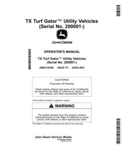 John Deere TX Turf Gator Utility Vehicles (200001-) (Worldwide) Operator's Manual (OMUC39396)