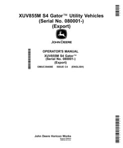John Deere XUV855M S4 Gator Utility Vehicles (080001-089999) (Export) Operator's Manual (OMUC39408E)