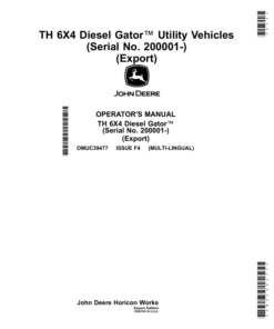 John Deere TH 6X4 Diesel Gator Utility Vehicles (Serial No. 200001-) (Export) Operator's Manual (OMUC39477)