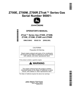John Deere Z700E, Z700M, Z700R ZTrak Series Gas (090001-) (North America) Operator's Manual (OMUC39843)