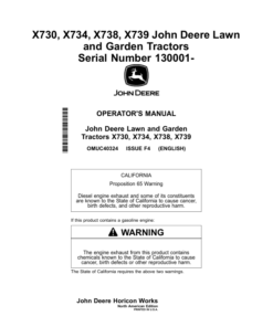 John Deere X730, X734, X738, X739 Lawn, Garden Tractors (130001-) (North America) Operator's Manual (OMUC40324)