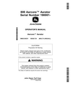 John Deere 800 Aercore Aerator (190001-) (North America) Operator's Manual (OMUC40351)