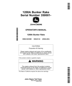 John Deere 1200A Bunker Rake (350001-) (North America) Operator's Manual (OMUC40359E)