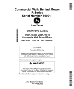 John Deere Commercial Walk Behind Mower R Series (060001-) Operator's Manual (OMUC40367)
