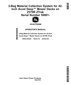 John Deere 2-Bag Material Collection System for 42-Inch Accel Deep Mower Decks on Z370R Ztrak (050001-) Operator's Manual (OMUC40402E)