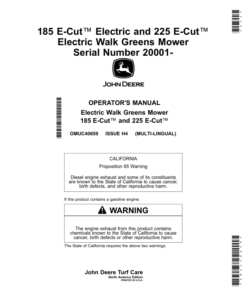 John Deere 185 E-Cut Electric, 225 E-Cut Electric Walk Greens Mower Serial Number 20001- Operator's Manual (OMUC40659)
