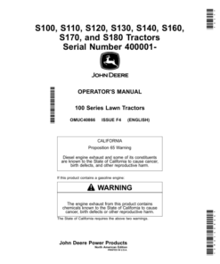 John Deere S100, S110, S120, S130, S140, S160, S170, S180 Tractors (400001-) Operator's Manual (OMUC40866)