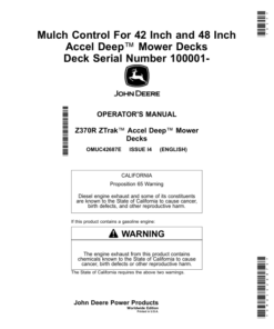 John Deere Mulch Control For 42 Inch, 48 Inch Accel Deep Mower Decks Operator's Manual (OMUC42687E)
