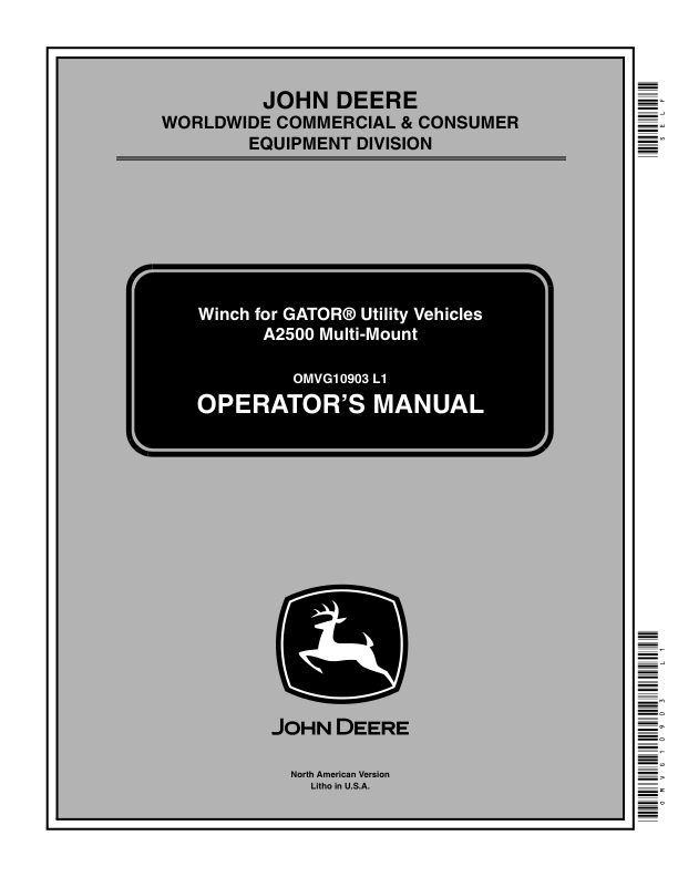 John Deere Winch for Gator Utility Vehicles A2500 Multi-Mount Operator's Manual (OMVG10903)