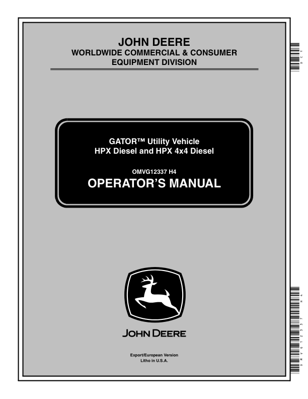John Deere HPX & HPX-4x4 Diesel Gators Export Edition (010001-040000) Operator's Manual (OMVG12337)