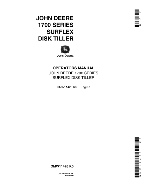 John Deere 1700 Series Surflex Disk Tiller Operator's Manual (OMW11426)