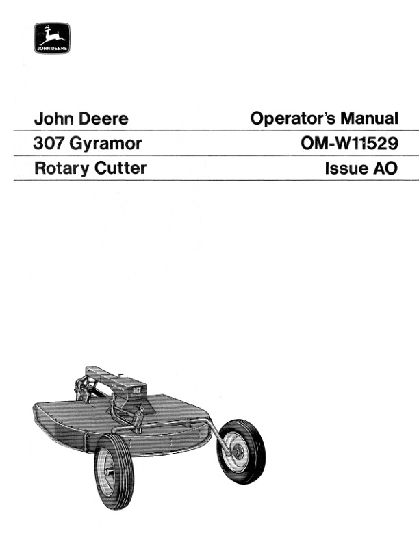 John Deere 307 Gyramor Rotary Cutter Operator's Manual (OMW11529)